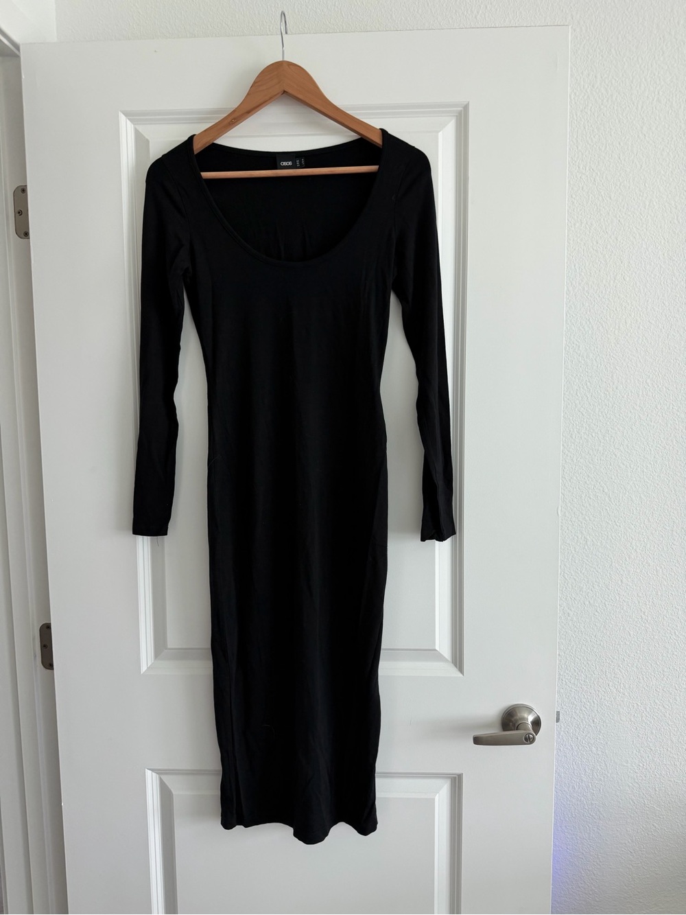 ASOS Black Long Sleeve Scoop Neck Midi Dress